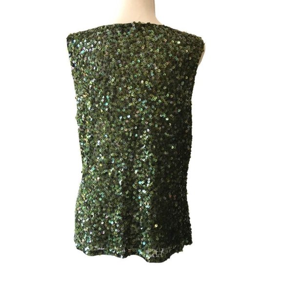VERA MONT dark green sequin sleeveless top size 18 - Picture 3 of 4